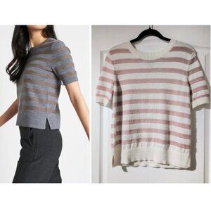 Kit and Ace | Dreamy Merino Short Sleeve Striped Sweater In Pink/Cream